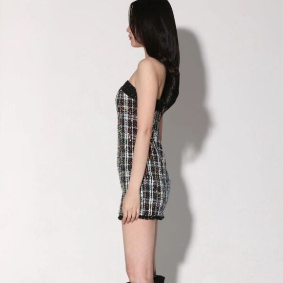 WALTER BAKER Dress NEW Amberly Broadway Tweed Plaid Strapless Mini Black Size 8 - Picture 5 of 10